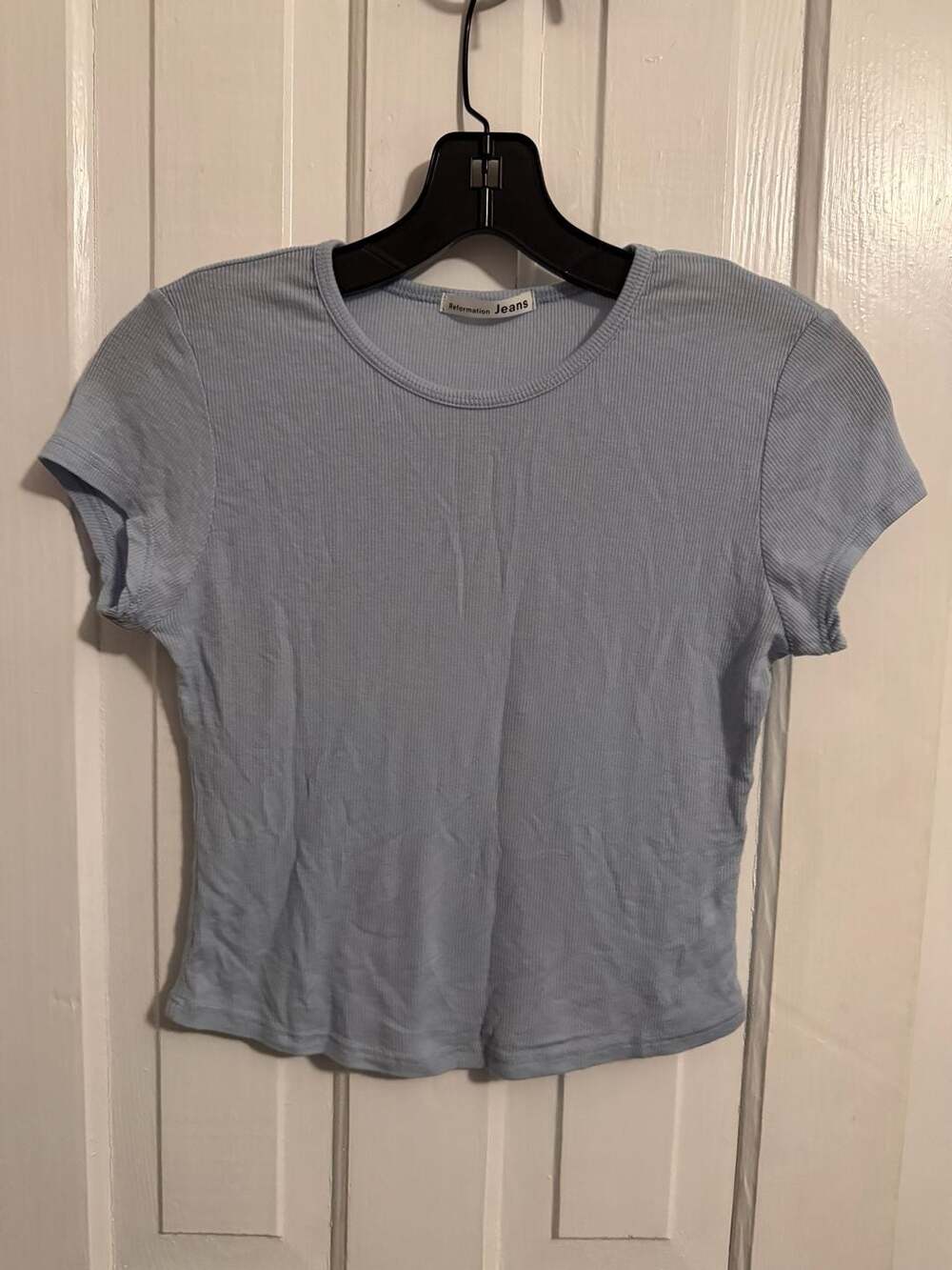 Reformation Jeans Light Blue Ribbed Short Sleeve Crewneck T-Shirt Size Small